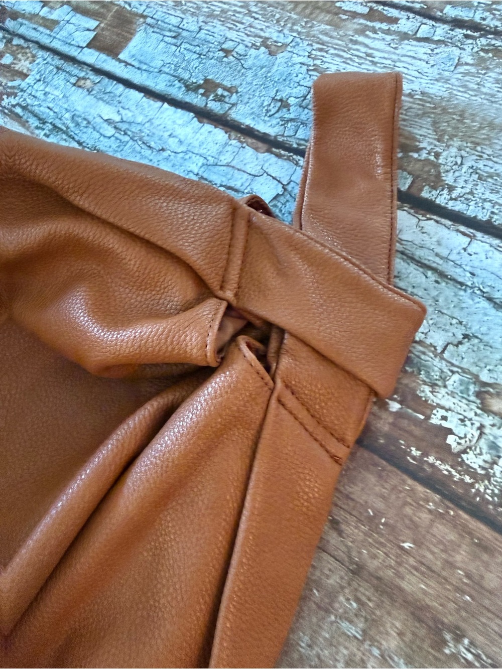The Drop Stylish Knot-Handle  Viscose Hand Bag - Cognac Brown Perfect for Fall - Picture 8 of 8